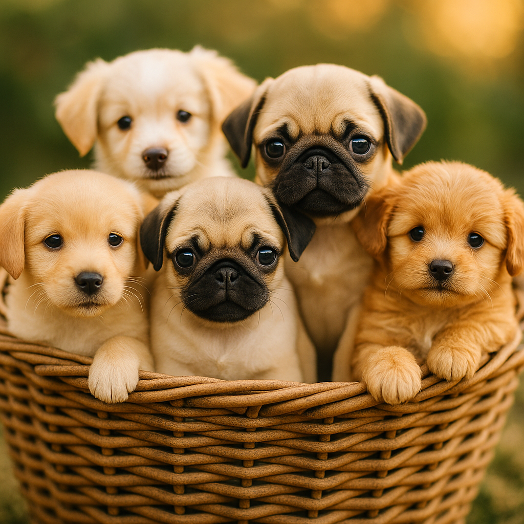 Puppies in a basket representing dog care resources